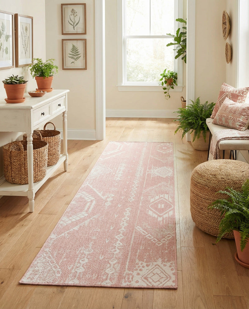Desert Nomad Terrace Collection Area Rug - Sahara (Pink) Runner Pink  lifestyle 22