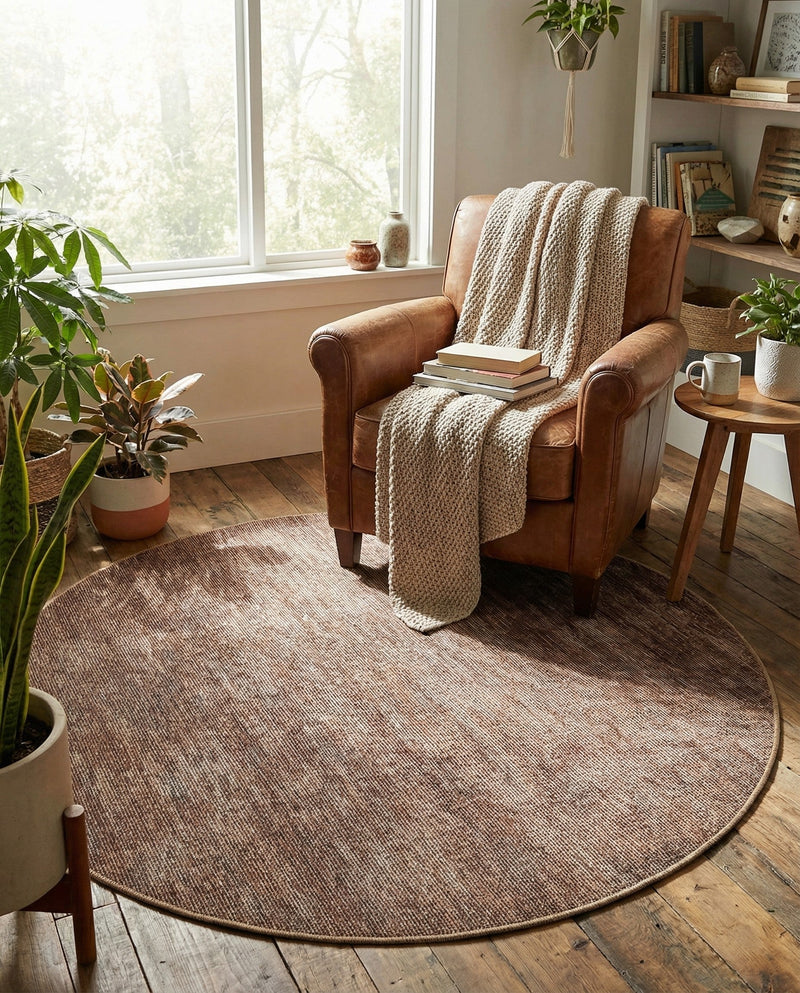 Sahara Essence Collection Area Rug - Oasis (Brown) Round Brown  lifestyle 78