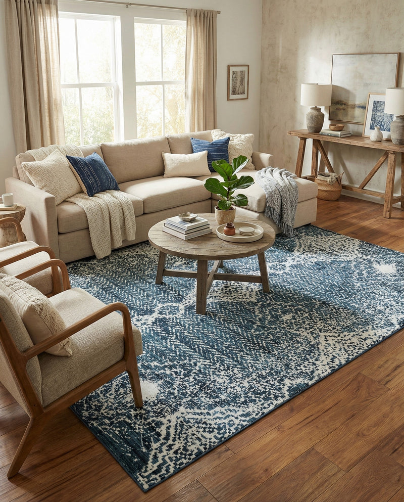 Aegean Elegance Washables Collection Area Rug -  Naxos Rectangle Navy Blue  lifestyle 5