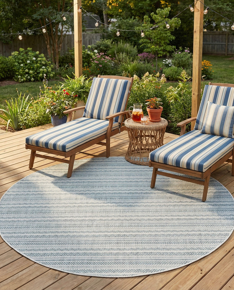 Seaside Stripes Collection Area Rug -  Boardwalk (Teal) Round Teal  lifestyle 19