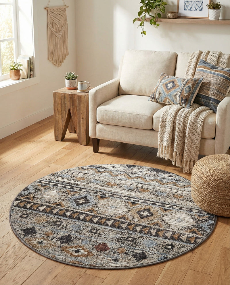 Desert Modern Eco Rug Series Collection Area Rug -  Sonora Round Khaki Gray  lifestyle 72