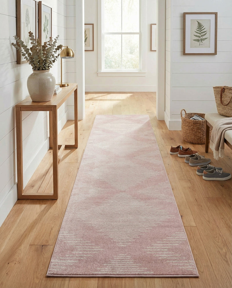Seychelles Stripes Collection Area Rug - Mahe (Pink) Runner Pink  lifestyle 25