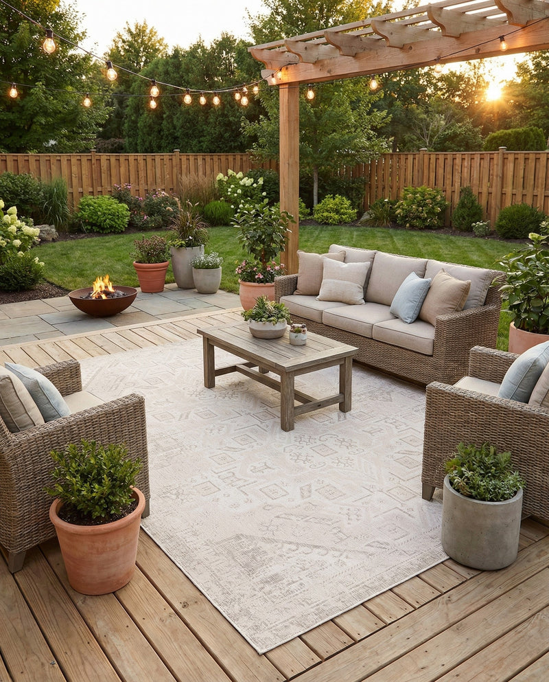 Tribal Terrace Treasures Collection Area Rug - Mayan Marina (Light Gray) Rectangle Light Gray  lifestyle 15