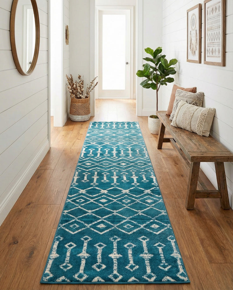 Marrakech Lattice Collection Area Rug - Medina (Blue) Runner Blue  lifestyle 42