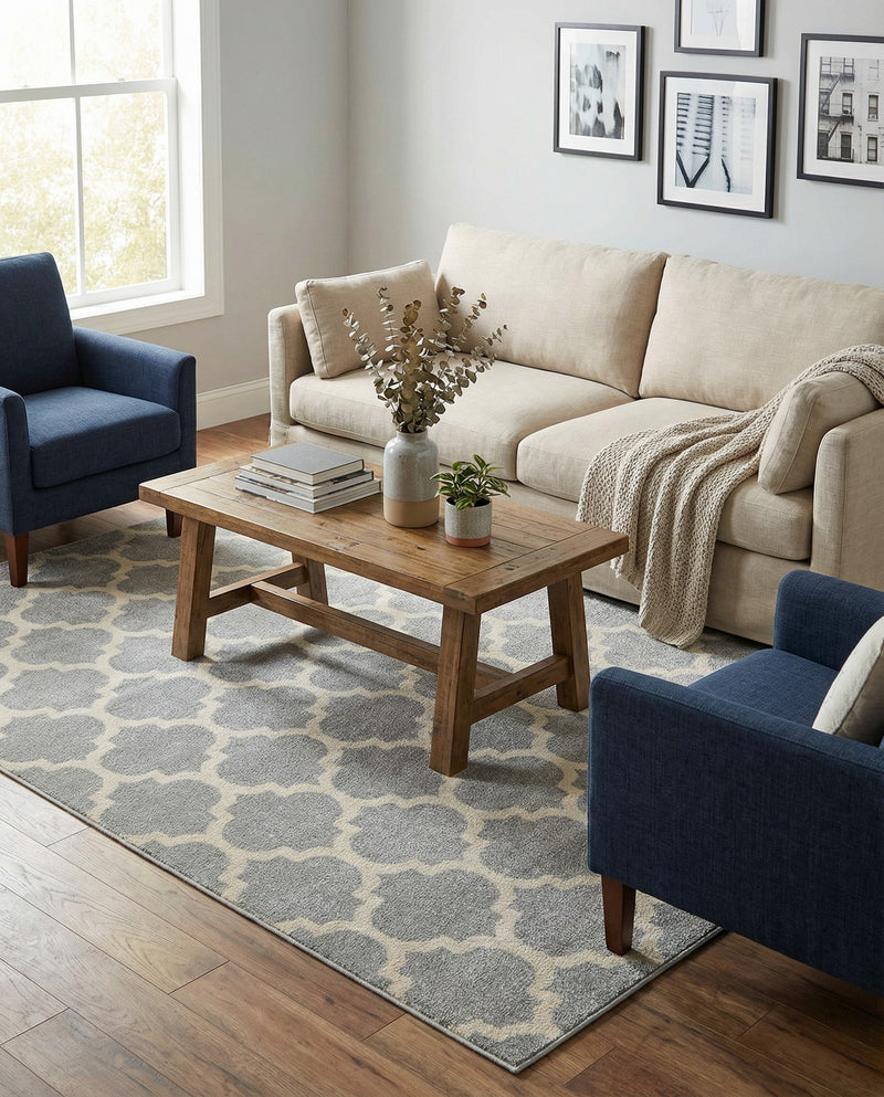 Lattice Gardens Collection Area Rug -  Bloomfield (Light Gray) Rectangle Light Gray  lifestyle 17