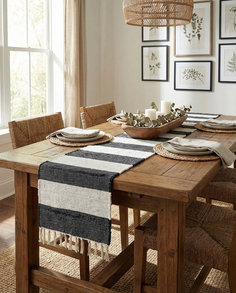 Tassel Trail Collection Area Rug - Pathway (Navy Blue) Table Runner Navy Blue  lifestyle 42