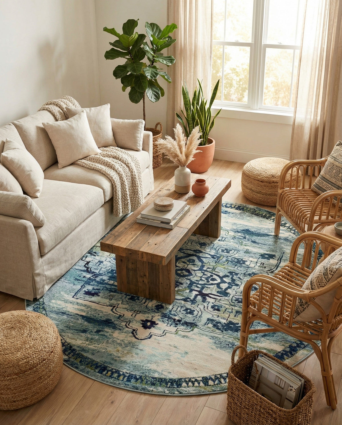 Chateau Elegance Collection Area Rug -  Riviera Round Blue  lifestyle 115
