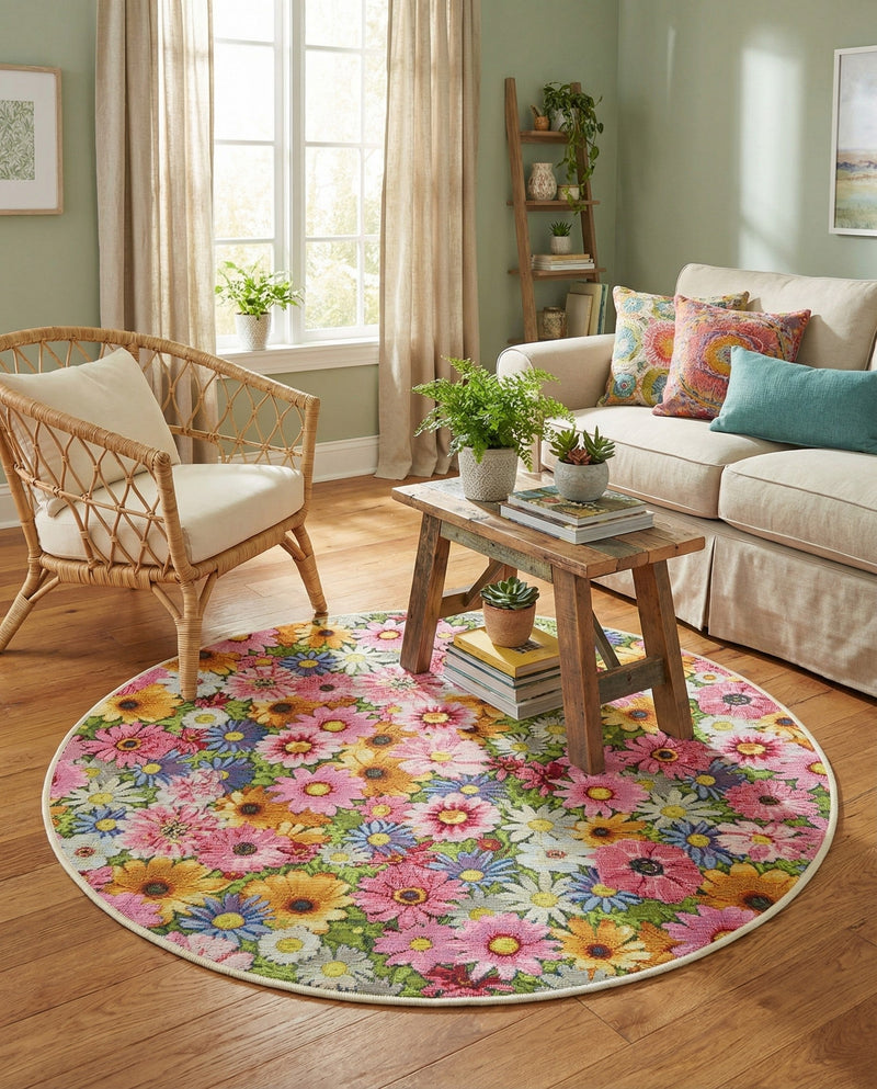 Seaside Blooms Collection Area Rug -  Marseilles Round Multi  lifestyle 80
