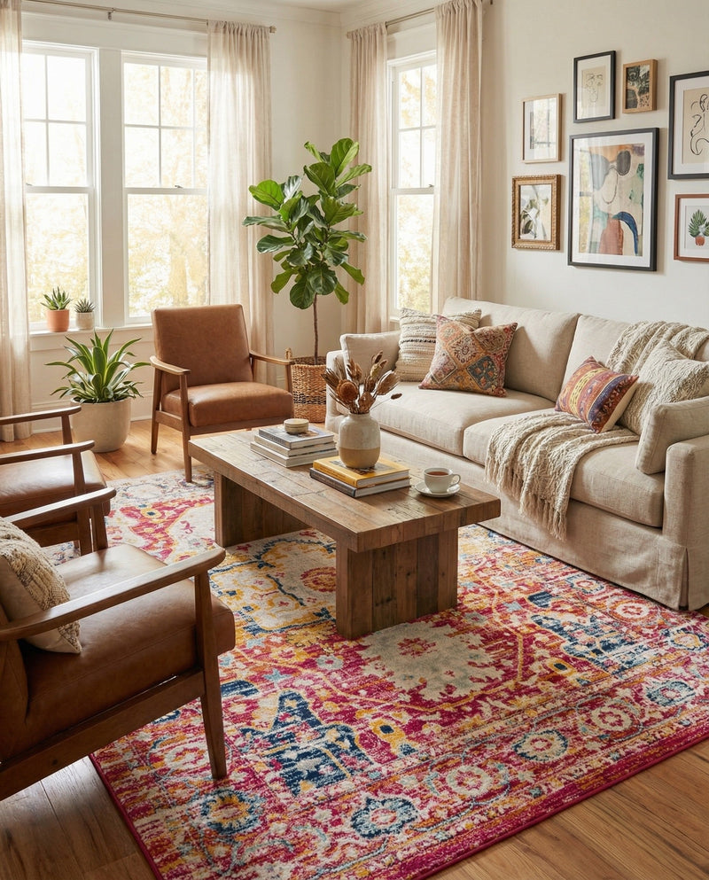 Parisian Elegance Collection Area Rug - Versailles (Pink Gray) Rectangle Pink Gray  lifestyle 12