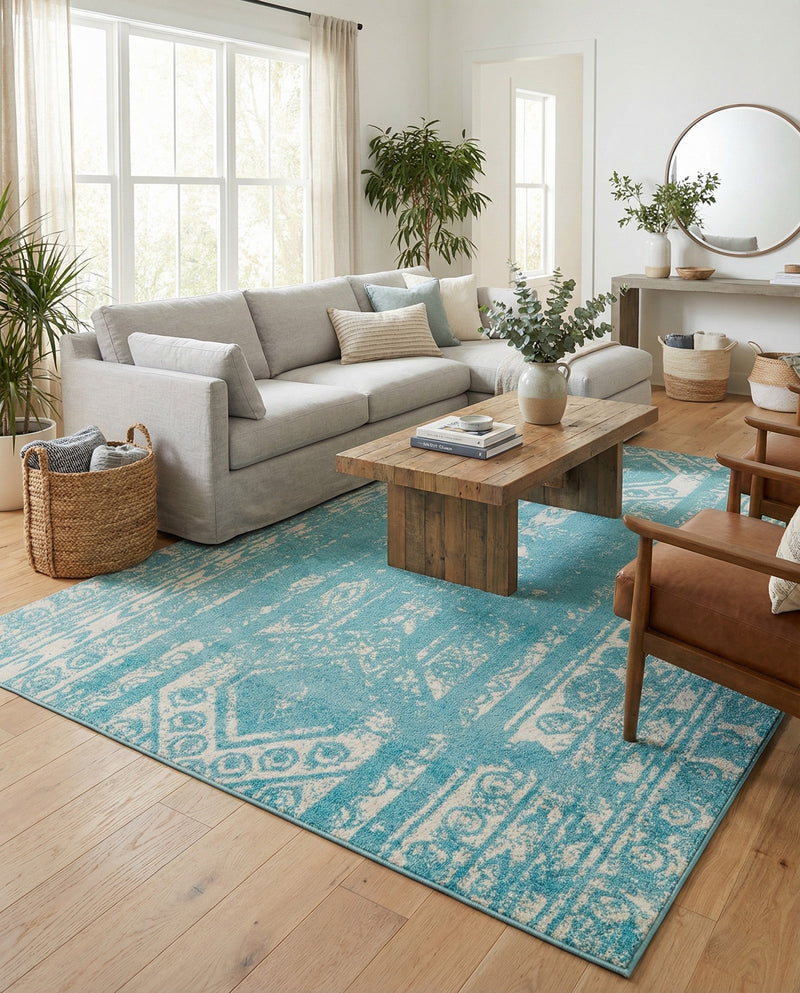 Brighton Stripes Collection Area Rug - Sussex (Light Blue) Rectangle Light Blue  lifestyle 3