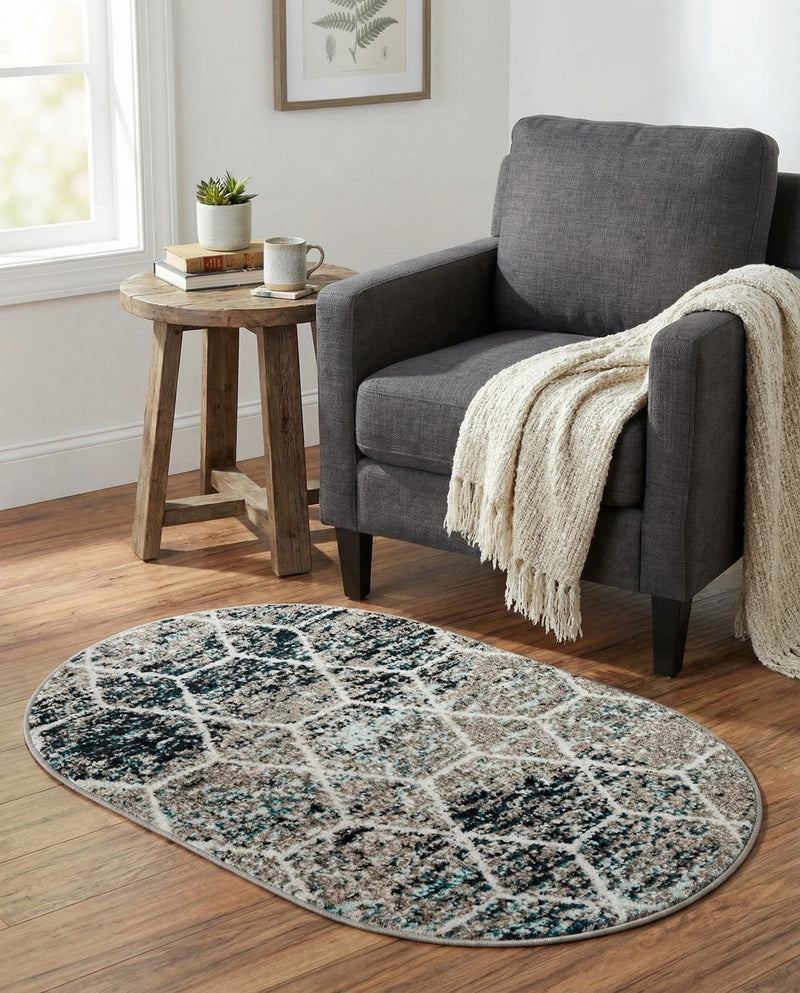 Trellis Mosaic Collection Area Rug - Arborville (Blue Multi) Oval Blue Multi  lifestyle 69