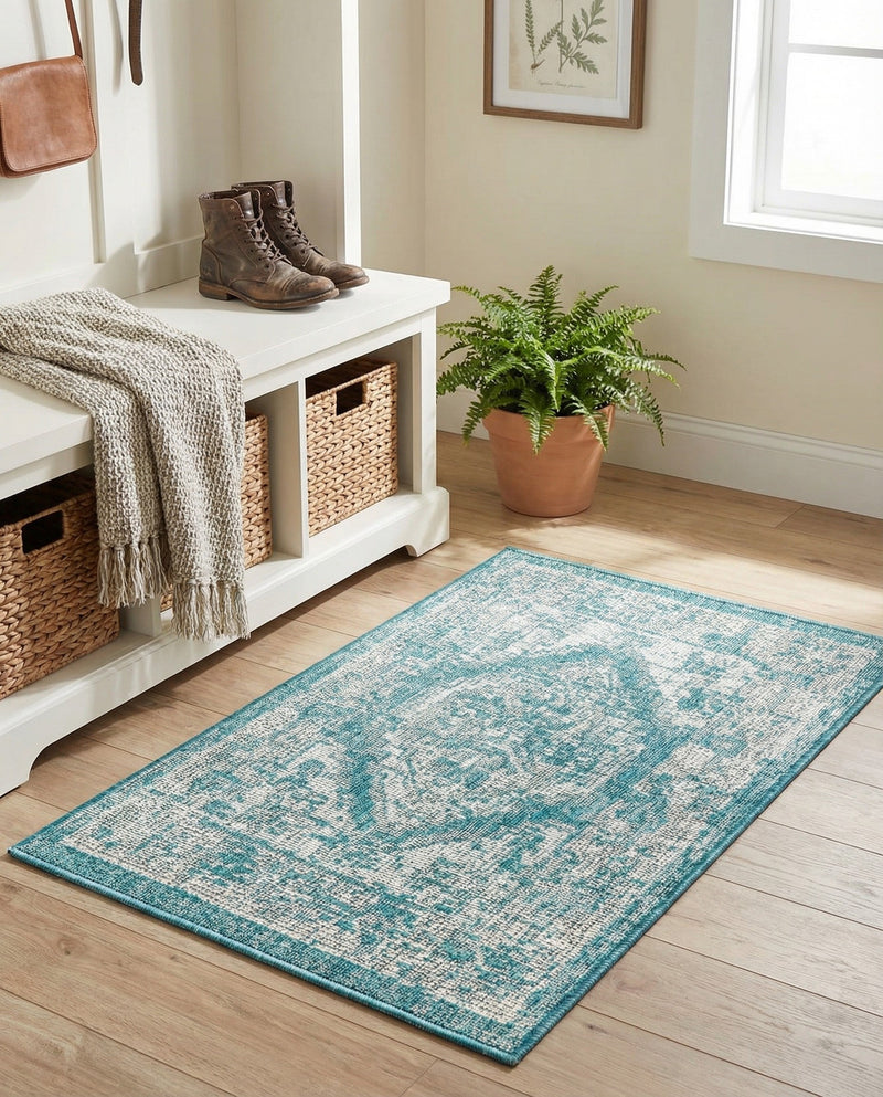 Patio Heritage Collection Area Rug -  Augusta (Aqua) Rectangle Aqua  lifestyle 25