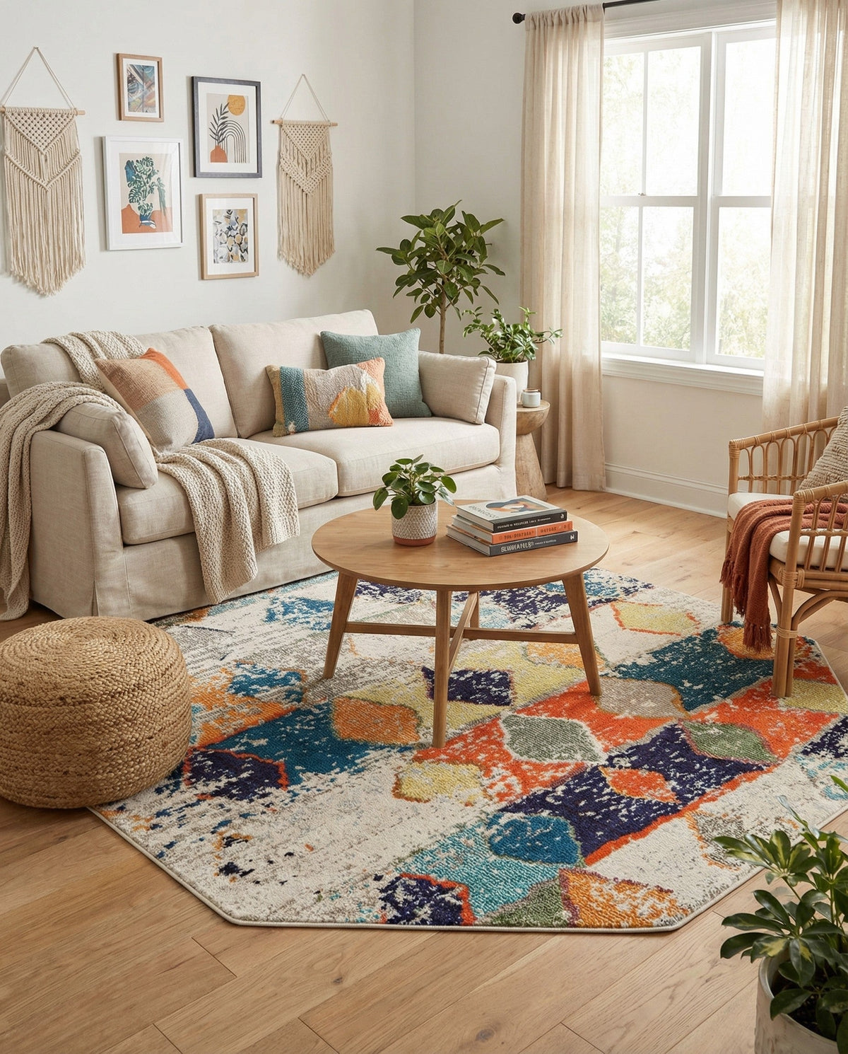 Colorburst Oasis Collection Area Rug -  Marina Octagon Ivory  lifestyle 72