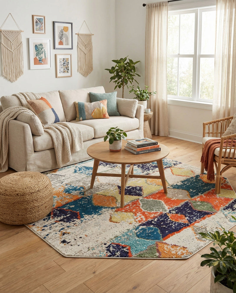 Colorburst Oasis Collection Area Rug -  Marina Octagon Ivory  lifestyle 72