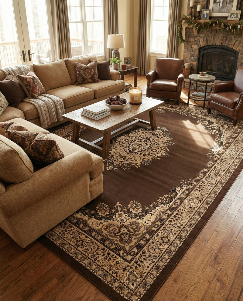 Tabriz Tapestry Collection Area Rug - Azerbaijan (Brown) Rectangle Brown  lifestyle 5