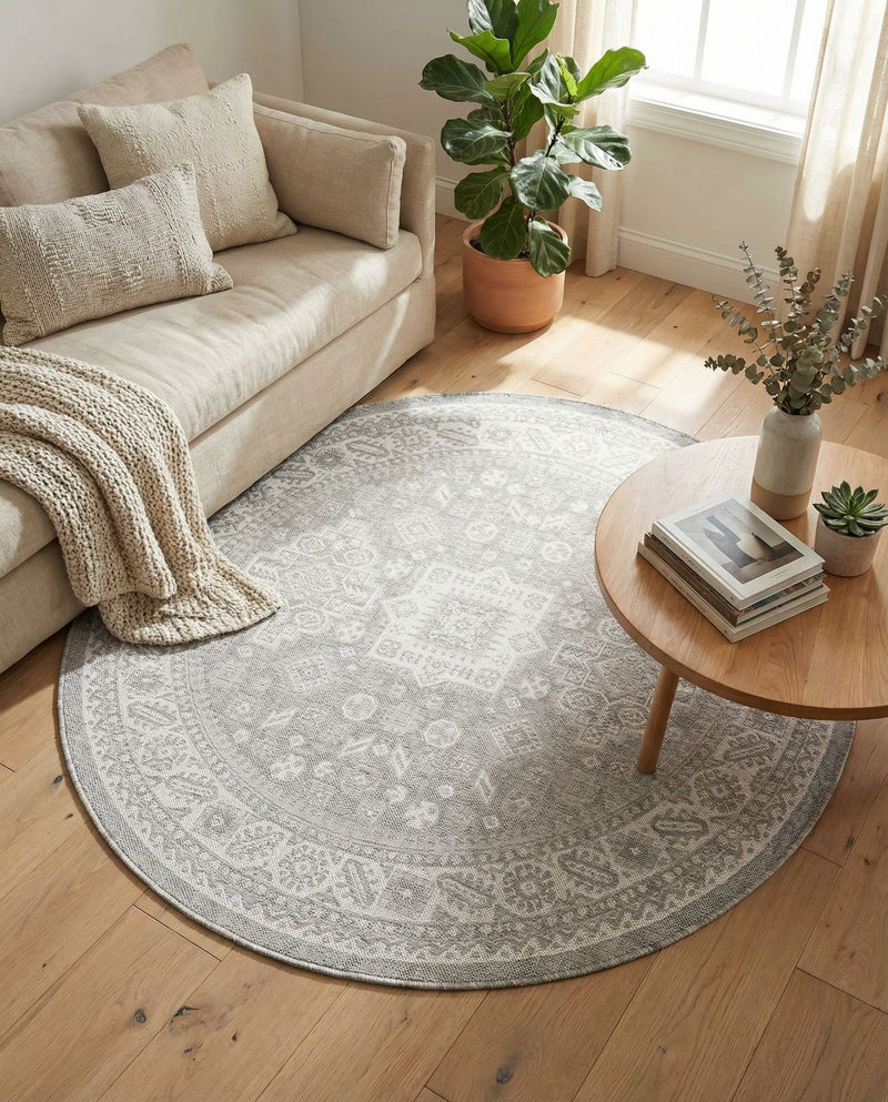 Tribal Terrace Treasures Collection Area Rug -  Incan Isle (Light Gray) Round Light Gray  lifestyle 45