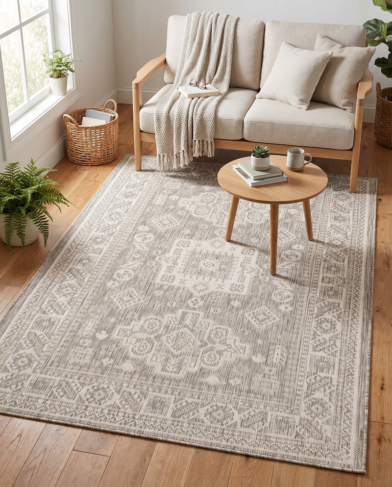 Tribal Terrace Treasures Collection Area Rug -  Incan Isle (Light Gray) Rectangle Light Gray  lifestyle 40