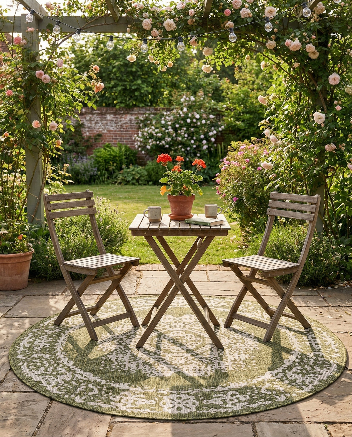 Patio Heritage Collection Area Rug - Savannah (Green) Round Green  lifestyle 80