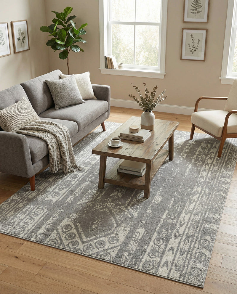 Brighton Stripes Collection Area Rug - Sussex (Gray and Ivory) Rectangle Gray and Ivory  lifestyle 8