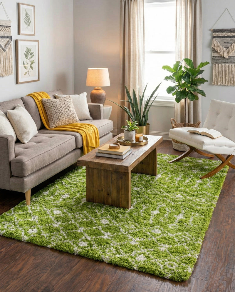 Berber Lattice Shag Collection Area Rug - Atlas (Green) Rectangle Green  lifestyle 6