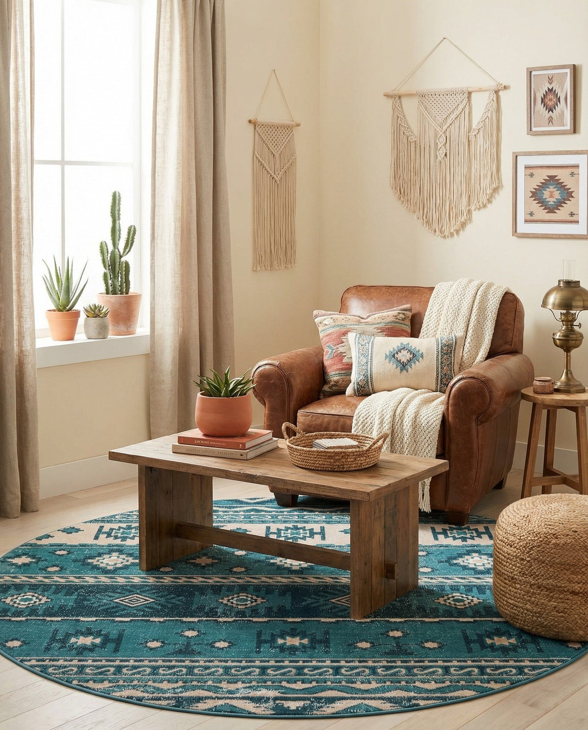 Geneva Terrace Collection Area Rug - Montreux Round Blue  lifestyle 148