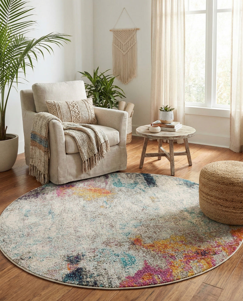Chromatic Oasis Collection Area Rug -  Azure Round Beige  lifestyle 80