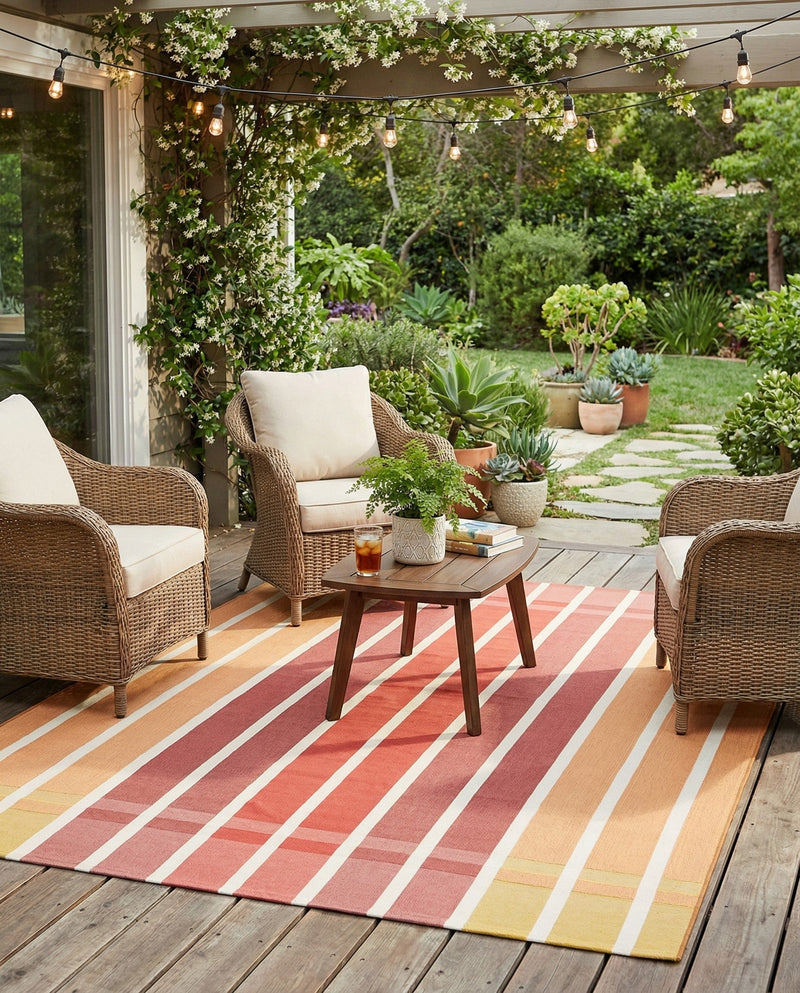 Seaside Stripes Collection Area Rug -  Coral Rectangle Peach and Salmon  lifestyle 36