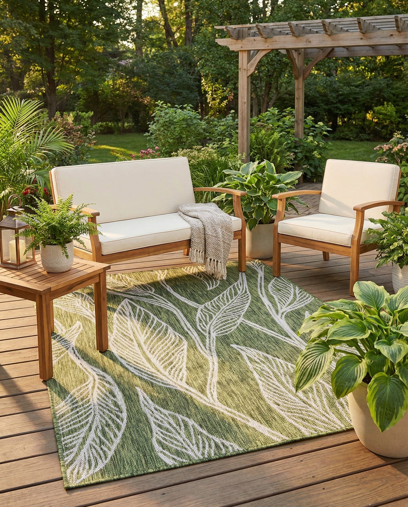 Seaside Blooms Collection Area Rug -  Evergreen (Green) Rectangle Green  lifestyle 11