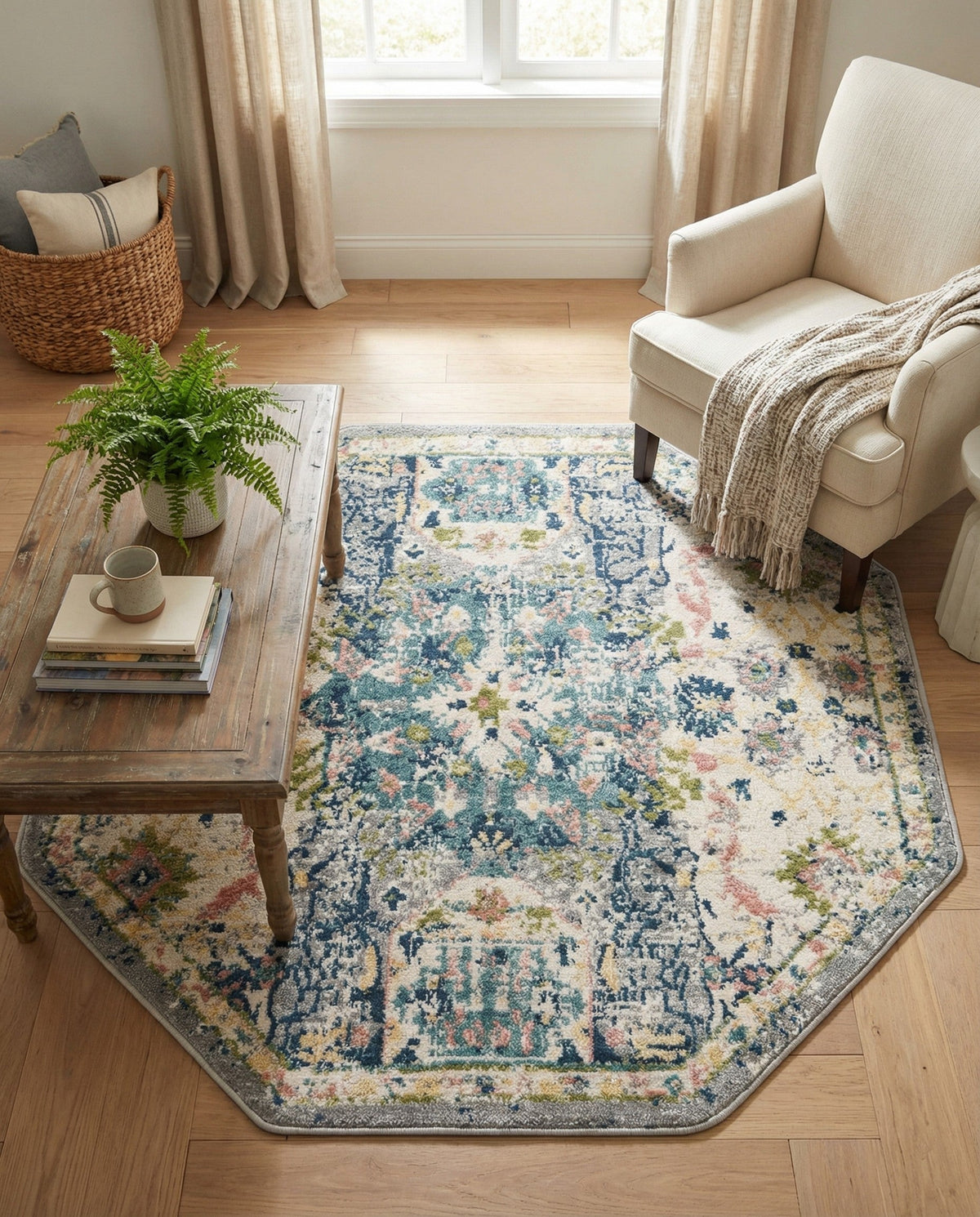 Savannah Elegance Collection Area Rug -  Azalea Octagon Ivory  lifestyle 176