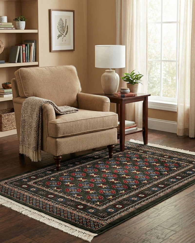 Samarkand Elegance Collection Area Rug -  Margilan (Dark Green) Rectangle Dark Green  lifestyle 12