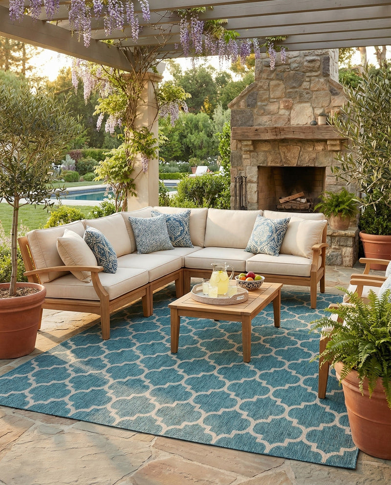 Savannah Pergola Collection Area Rug - Arbor (Teal) Rectangle Teal  lifestyle 4