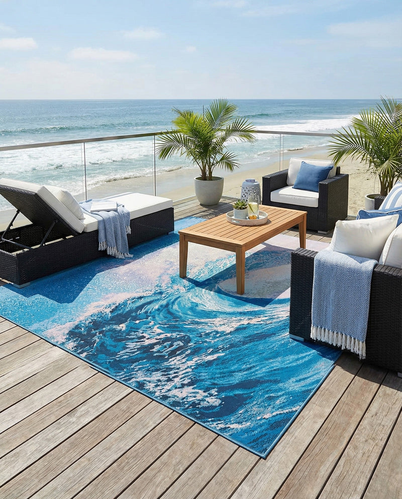 Urban Terrace Collection Area Rug - Veranda Square Blue  lifestyle 68