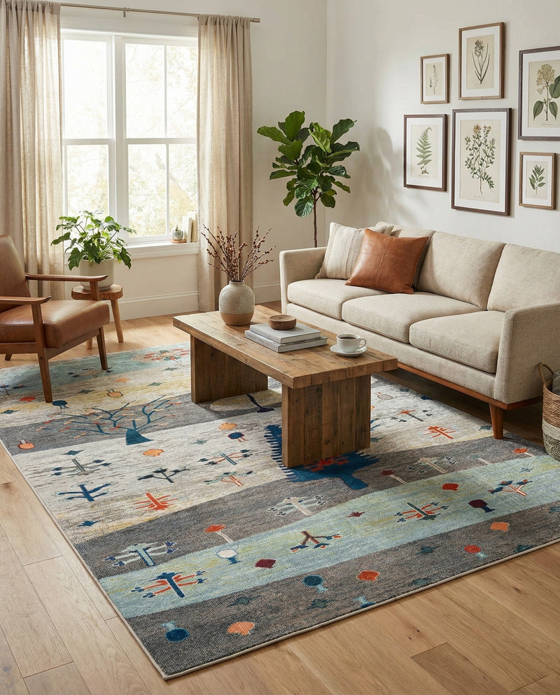 Colorburst Oasis Collection Area Rug -  Mosaic Rectangle Ivory Gray Blue  lifestyle 7