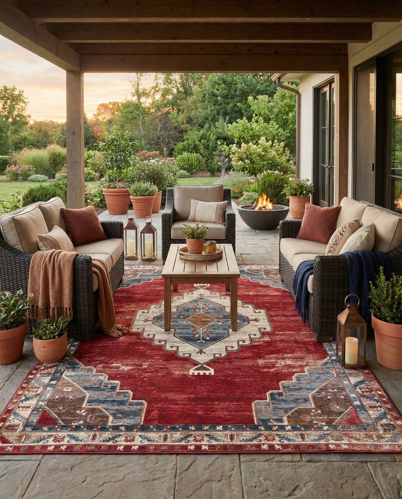 Patio Heritage Collection Area Rug -  Alcove Rectangle Red and Navy Blue  lifestyle 21