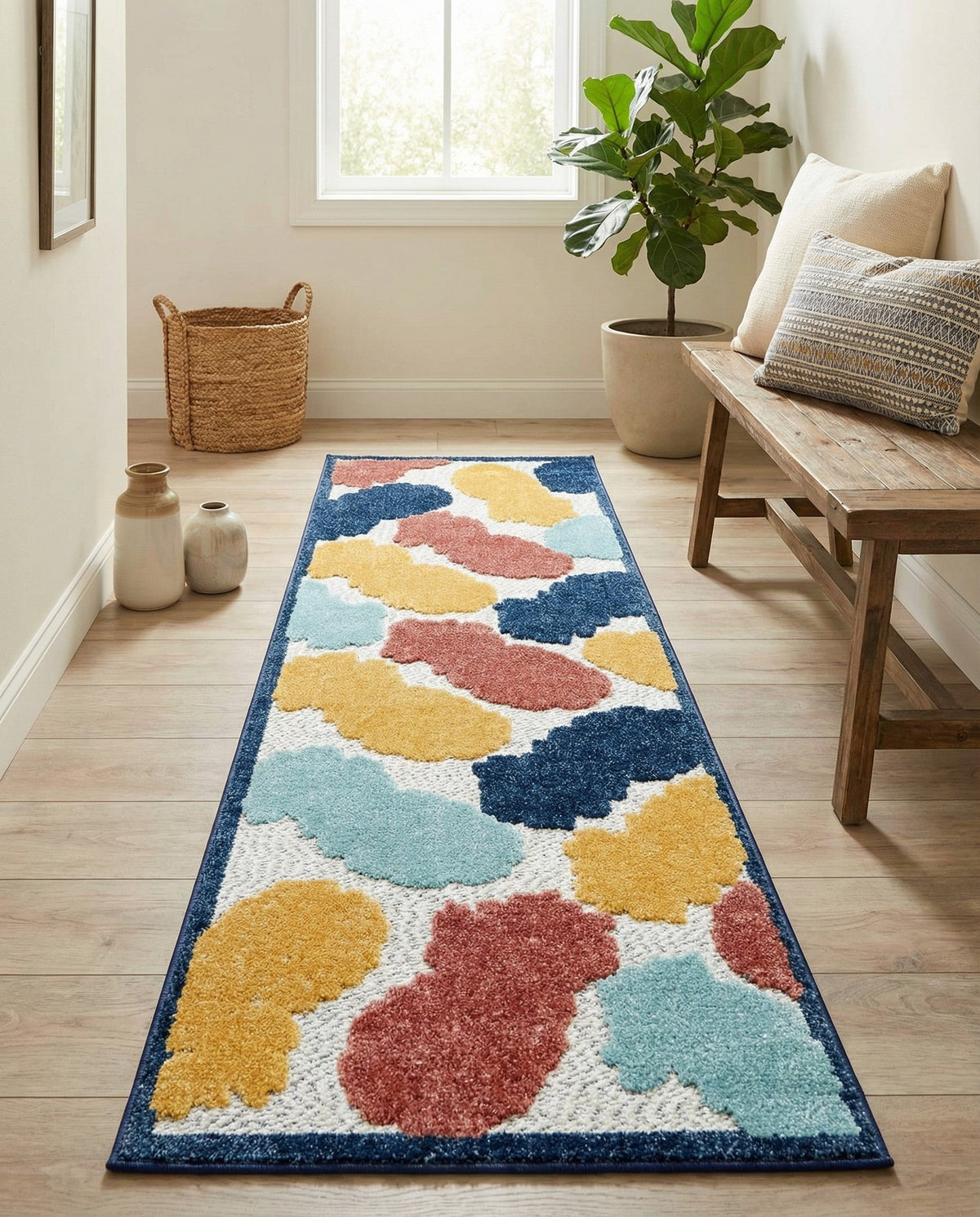 Caribbean Terrace Collection Area Rug -  Nevis Runner White  lifestyle 100