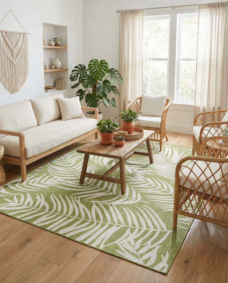 Seaside Blooms Collection Area Rug - Verdure (Green) Rectangle Green  lifestyle 4