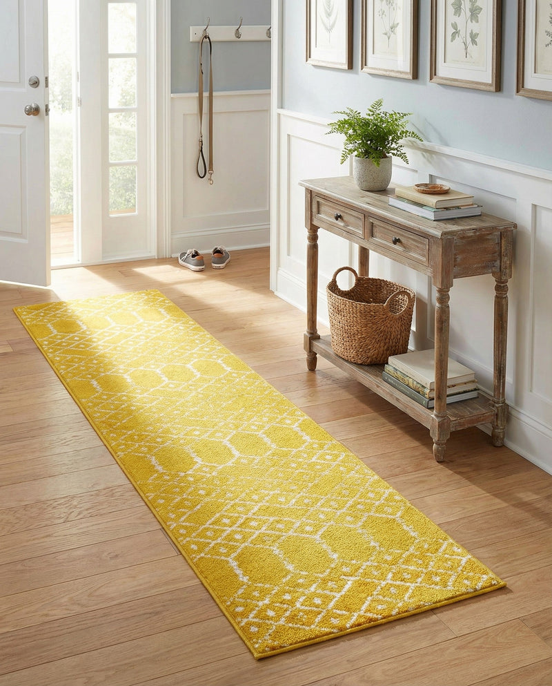 Marrakesh Lattice Collection Area Rug - Casablanca (Yellow) Runner Yellow  lifestyle 75