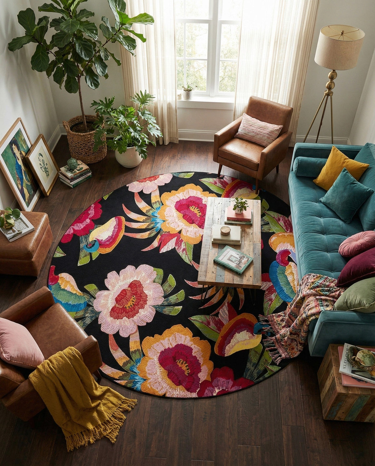 Seaside Blooms Collection Area Rug -  Versailles Round Multi  lifestyle 101