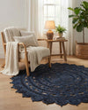Woven Seaside Jute Collection Area Rug - Coastalhaven (Navy Blue) Round Navy Blue  lifestyle 31