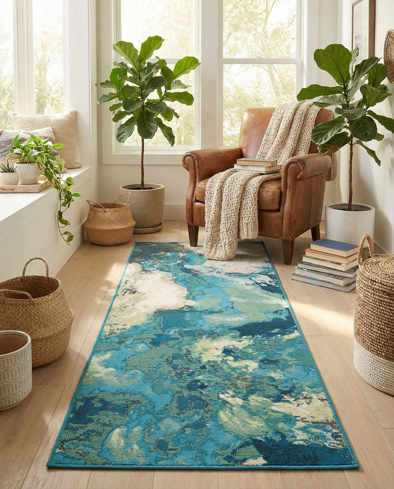 Urban Terrace Collection Area Rug -  Gazebo Runner Blue and Ivory  lifestyle 55