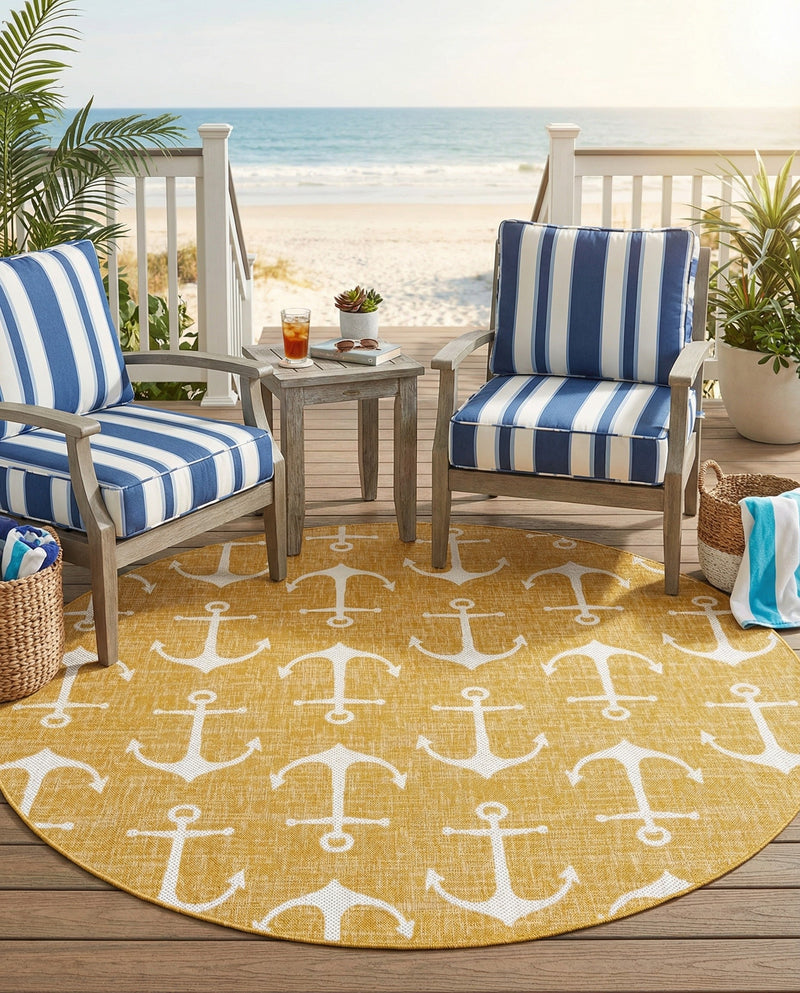Seaside Haven Rugs Collection Area Rug - Sapphire (Yellow) Round Yellow  lifestyle 73
