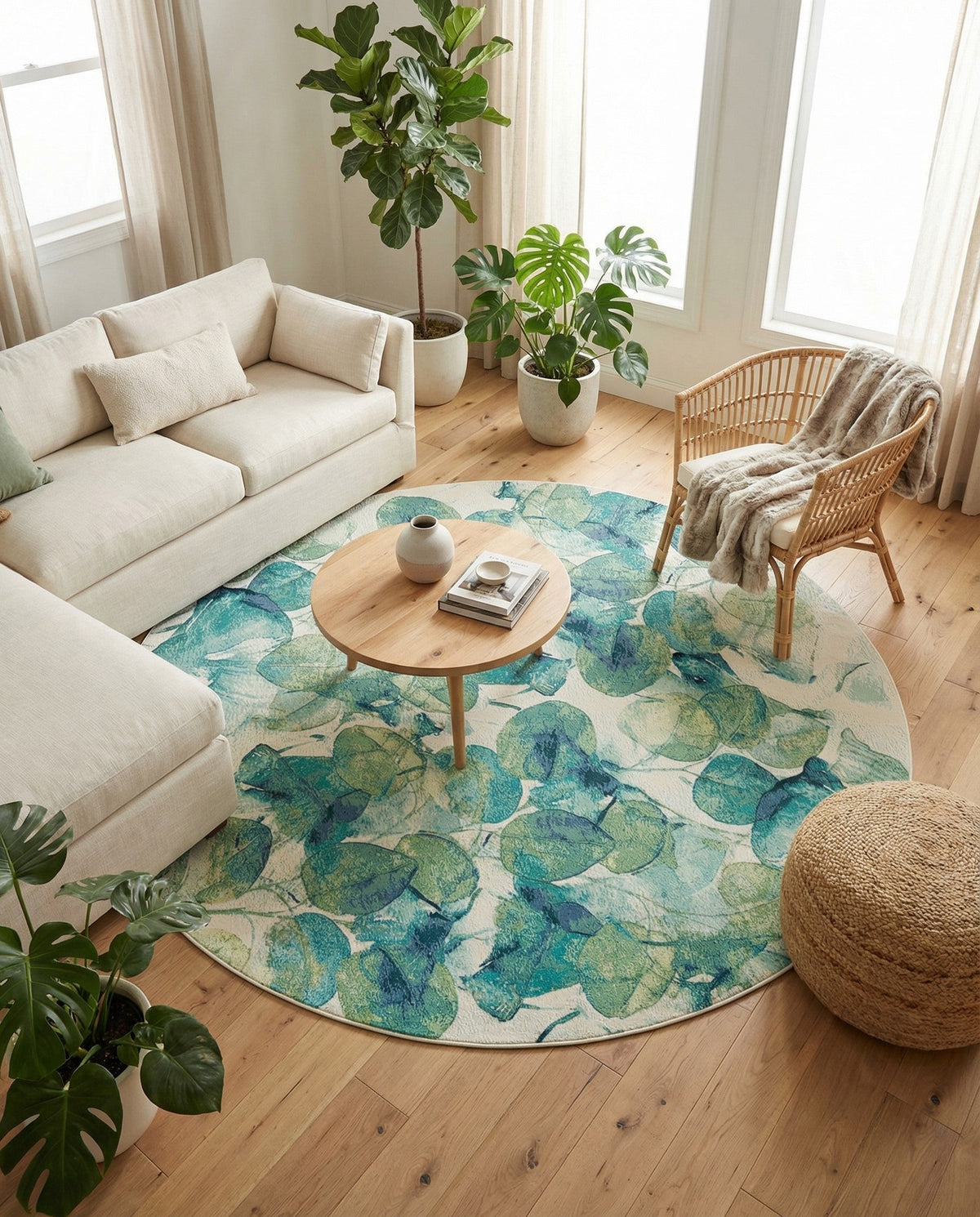 Seaside Blooms Collection Area Rug -  Flora Round Blue Green  lifestyle 83