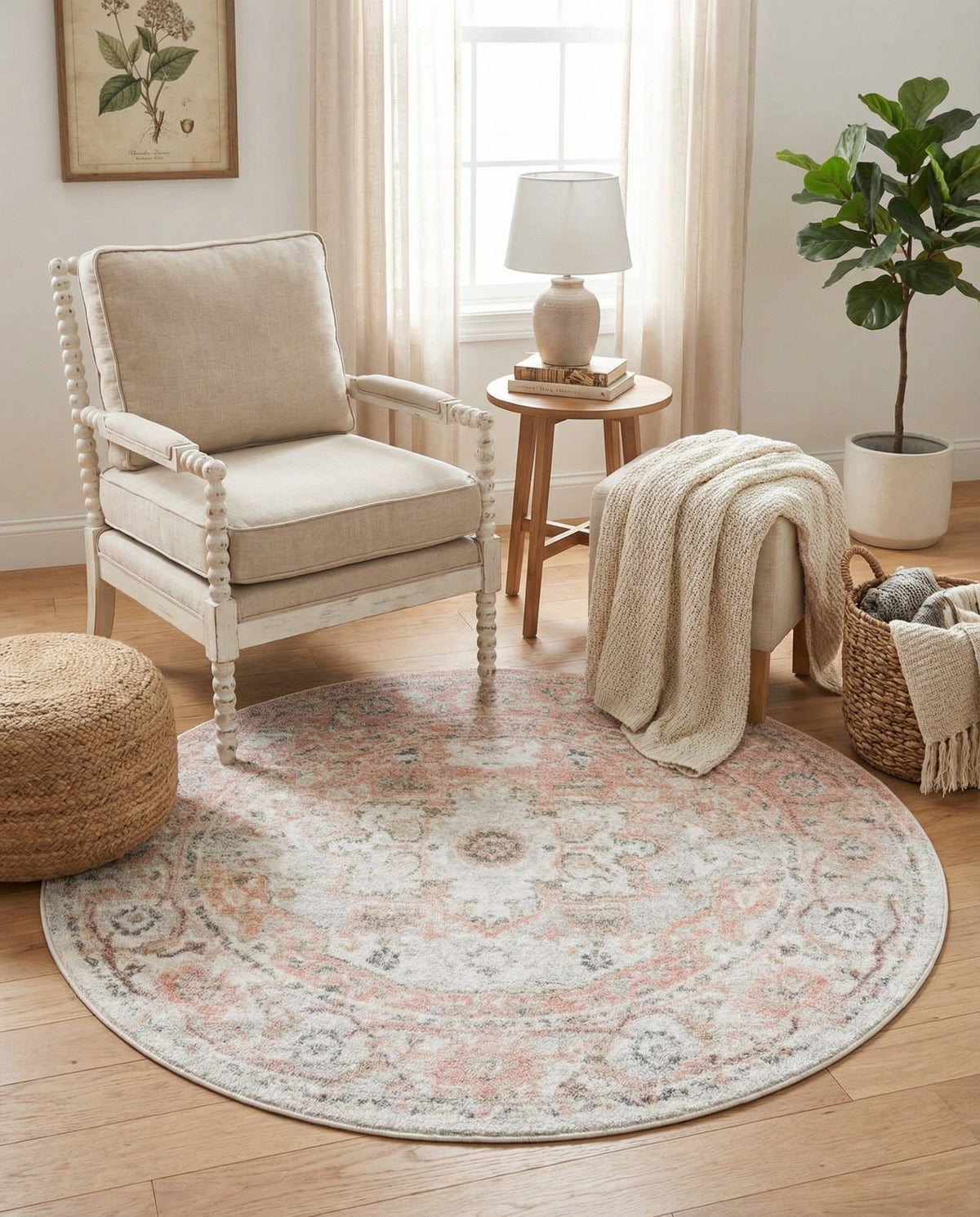Parisian Elegance Collection Area Rug - Versailles (Rose Pink) Round Rose Pink  lifestyle 100