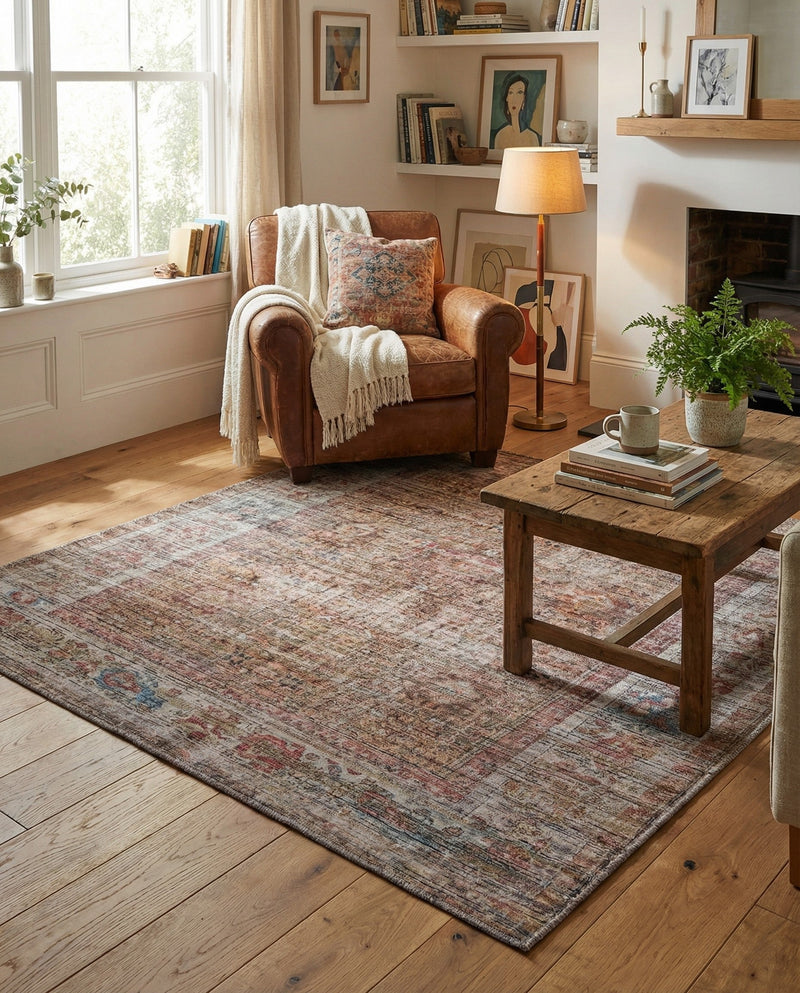 Vintage Memories Collection Area Rug -  Reverie Square Rust Red and Brown  lifestyle 53