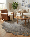 Woven Seaside Jute Collection Area Rug - Nantucket Round Navy and White  lifestyle 34