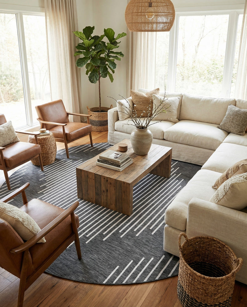 Urban Terrace Collection Area Rug -  Chelsea (Charcoal Gray) Round Charcoal Gray  lifestyle 40