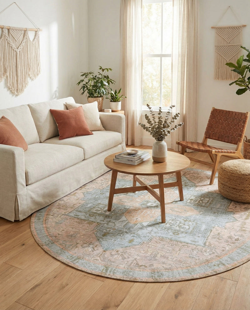 Heritage Elegance Collection Area Rug -  Windsor (Light Brown) Round Light Brown  lifestyle 43