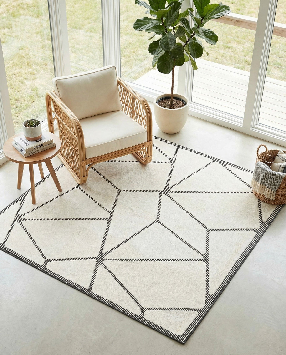 Monochrome Collection Area Rug -  Onyx Square Ivory White  lifestyle 109