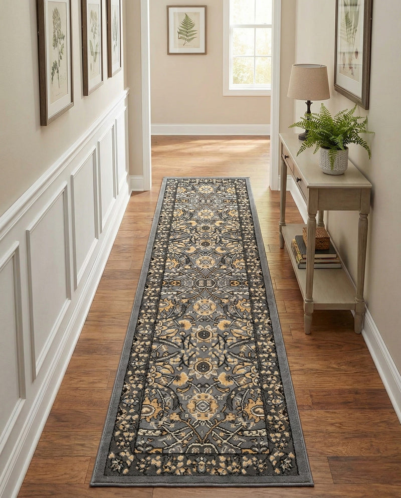Tabriz Tapestry Collection Area Rug - Sahand (Dark Gray) Runner Dark Gray  lifestyle 33