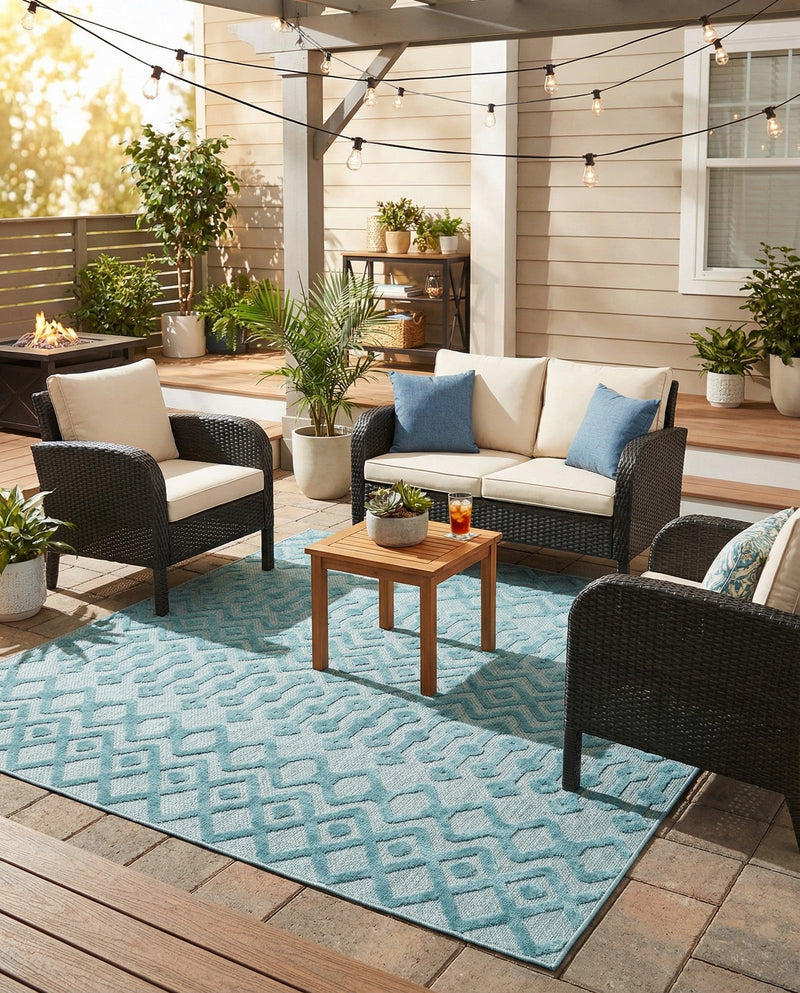 Garden Lattice Charm Collection Area Rug -  Pergola (Aqua) Square Aqua  lifestyle 37